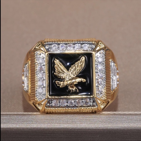 New Unisex Two Tone Enamel Eagle Zircon Ring 💍 - Picture 2 of 6